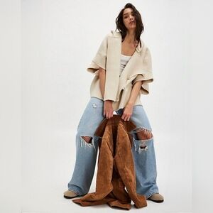 FREE PEOPLE Toggle Poncho In Cream Hooded OS One Size